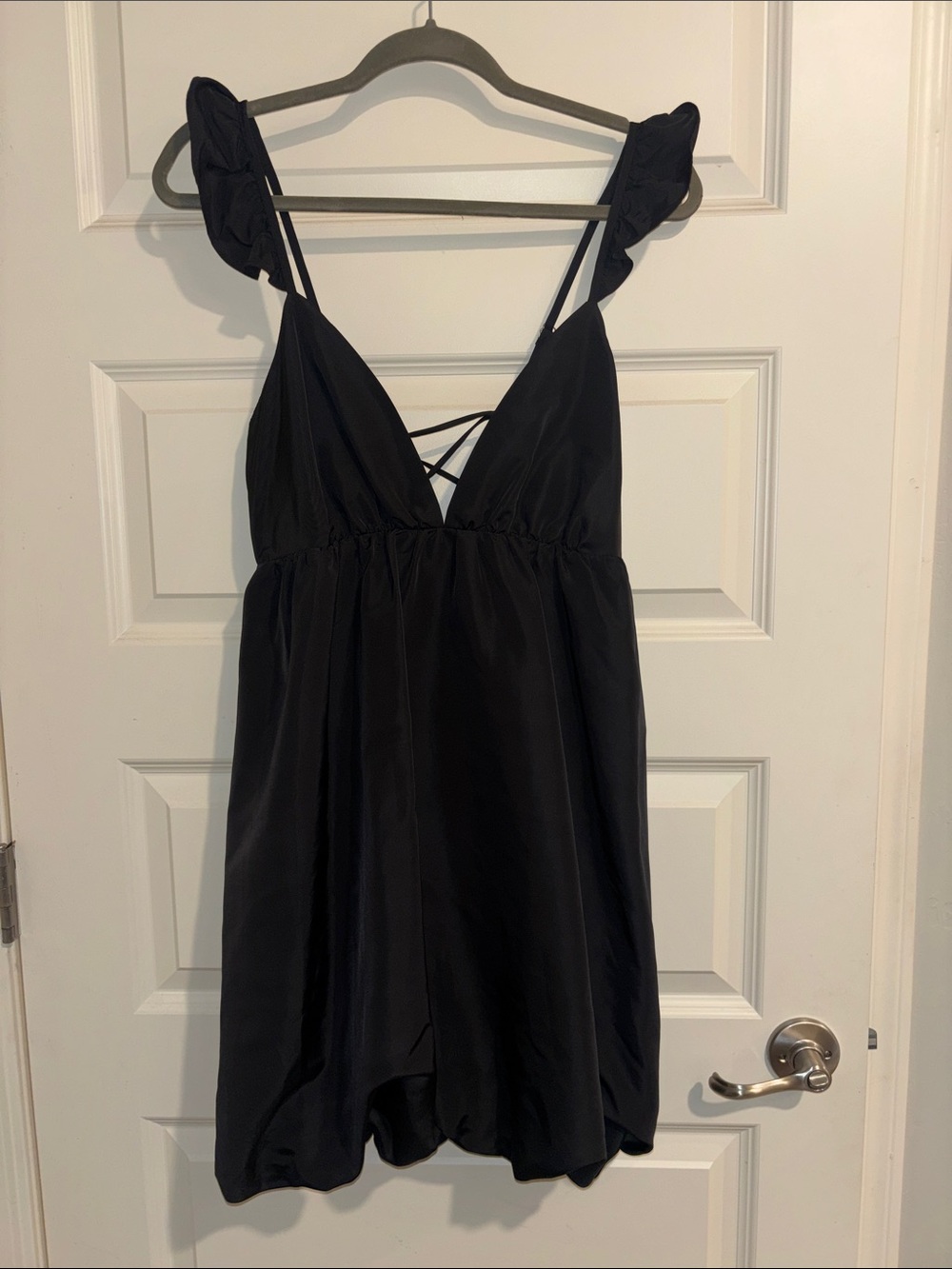 wild fable Black Ruffle-Strap Mini Dress with Crisscross Front